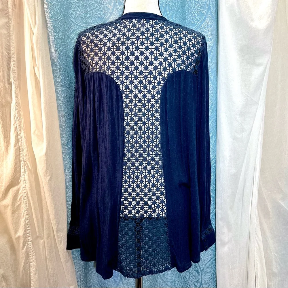 #S1 Free People The Best Button Down Crochet Lace Top Sz L - Picture 5 of 8